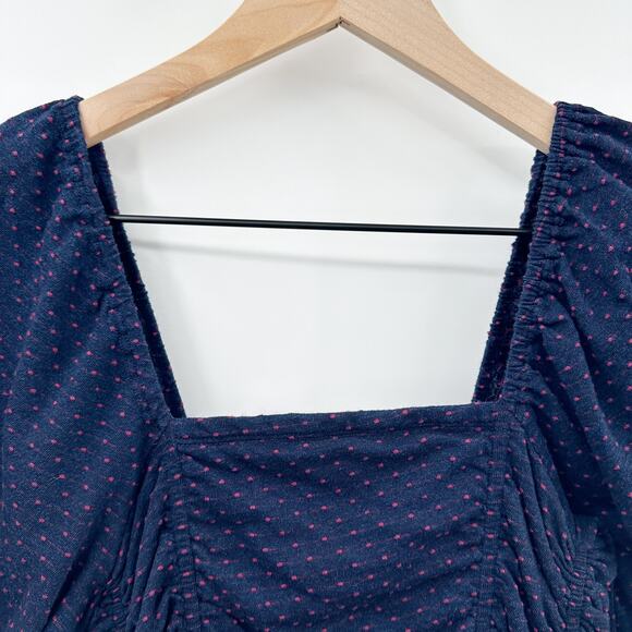 Free People She's In Parties Ruched Bodycon Dress in Navy Pink Polka Dot Size XS - Picture 8 of 14